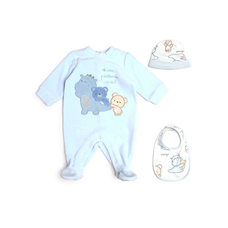 Gift Box- Velour Babysuit, Bib And Hat image number 0